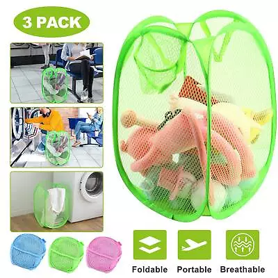 3Pcs Pop Up Folable Laundry Basket Mesh Hamper Clothes Basket Bag Storage Bins • $10.70