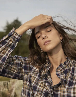 £44.95 • Buy BNWT Joules  Melanie Cotton Voile Frill Blouse Shirt - Navy Check UK 14 £59.95