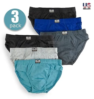 3 Pack Mens 100% Cotton Bikini Brief Underwear Assorted Color Flex Waist Comfort • $9.99