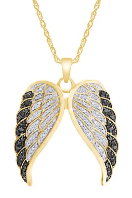 Angel Wings Pendant 18  Necklace 1/2ct Real White & Black Diamond In 925 Silver • $213.67