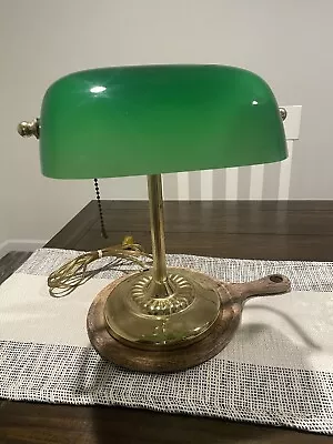 Vintage Banker's Desk Piano Lamp Green Glass Shade Pull Chain Brass Base • $35