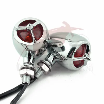 Motorcycle Chrome Bullet Grill Red Turn Signal Lights Brake For Harley Bobber • $26.13