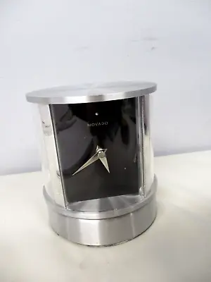 MOVADO BRUSHED ALUMINUM REVOLVING DESK CLOCK With TEMPERATURE & HUMIDITY • $25