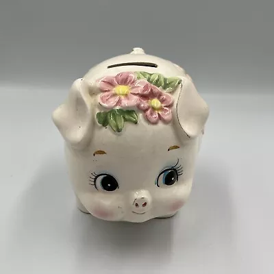Smaller Vintage Ceramic Piggy Bank Cute With Flowers • $13.98