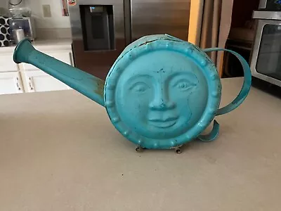 Metal Sun Face Teal Watering Can Weathered Distrssed Farmhouse Garden UNIQUE! • $24.99