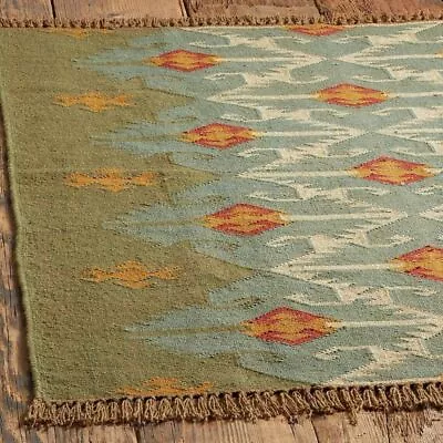 Rug Wool Jute Indian Village Vintage Kilim Handwoven Carpet Rectangle Area Rug • $149.12