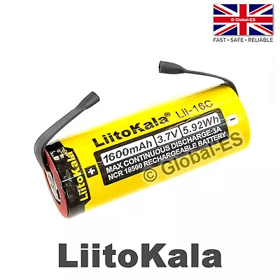 Liitokala 18500 Li-Ion 3A Tabbed Battery: Shaver Trimmer - 3.7V 1600mAh 5.92Wh • £11.99