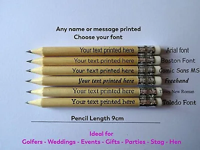 £34.95 • Buy 100 X Printed Personalised Round Wooden Half Size Mini Pencils With Erasers.