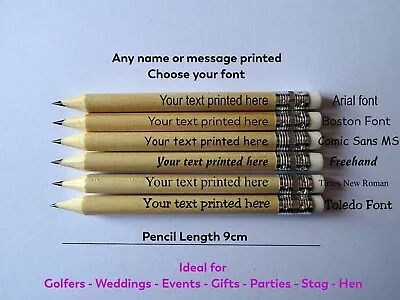 £6.85 • Buy 12 X Printed Personalised Round Wooden Half Size Mini Pencils With Erasers.
