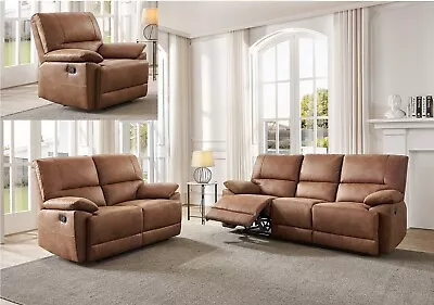 TAN BROWN Fabric Material Manual RECLINING Recliner Sofa Suite MONACO 321 • £1099