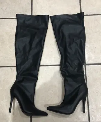 £24 • Buy FOREVER 21 Ladies Black Over The Knee 4.5in Stiletto Boots - Size UK 6