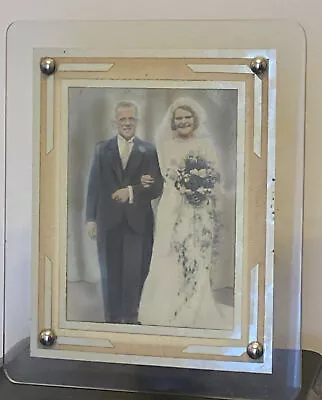 £40 • Buy Vintage 1940/50s Glass Mirror Standing Picture Frame  Colorized Wedding Photo