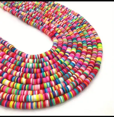 £2.50 • Buy Coloured Flat Clay Beads Approx 300 For Jewellery Making