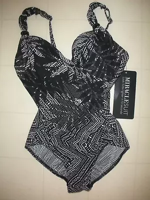 MIRACLESUIT Black Tulum Treasures Siren 1 PC Underwire Swimsuit Sz 8 NWT • $74