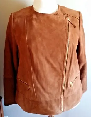 $359.99 • Buy Jacket-Plus 16W-Zip Front-Suede Leather Moto-TALBOTS -Cognac--NEW WITH TAGS!