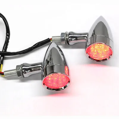 2x Motorcycle Chrome Mini Bullet LED Turn Signal Red Light Indicators Blinkers F • $21.48