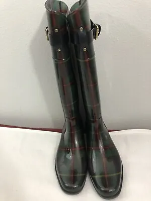 Ralph Lauren Womens 9 Plaid Rubber Wellies Rain Boots • £33.25