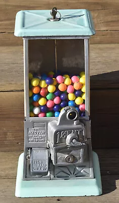 $695 • Buy Vintage Master 1 Cent Green & Beige Porcelain Candy Gumball Machine W/ Key