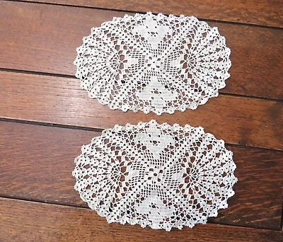 Set Of 2 Vintage Hand Crocheted Doilies Beige Ecru Oval 10 1/2  X 6 1/2  #33 • $14.99