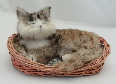 Vintage Genuine Rabbit Fur Cat Realistic 8  Kitten In Basket • $19.99