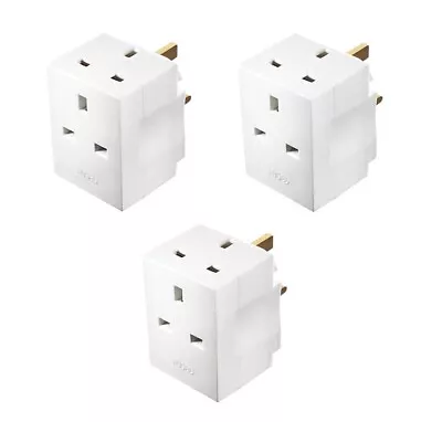 3 Way Adaptor 3 Pin Mains Socket 13 Amp Double Household Multi Plug Adapter Uk • £13.05