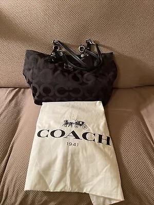 Gotta Have!   COACH   Mia Op Art Lurex Black Canvas Leather Tote Bag W/Dustbag • $75