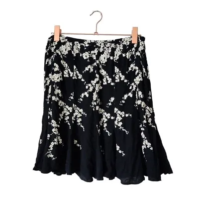 BILA X VINTAGE Cascade Floral Print Flowy Pull On Circle Skirt Black White Small • $29.99