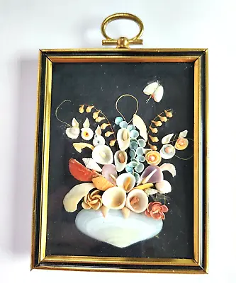 Mini 5 ×3  Framed Sea Shell Art Floral Bouquet Display Shadow Box Glass Vintage  • $17.99