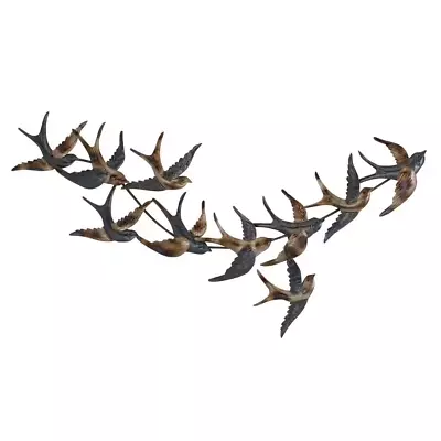 Wall Art Coastal Flock Of Birds Metal Sculpture Home Decor 27 In. X 52 In. Black • $85.63