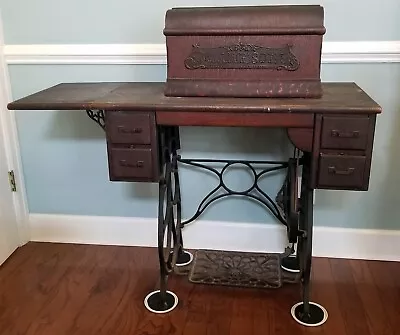 Antique Minnesota Model  A  Treadle Sewing Machine With Wooden Coffin Top • $295