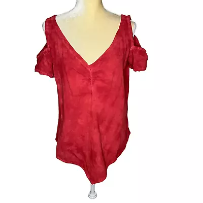 Maria De Guadalajara Red Cold Shoulder Asymmetrical Top Blouse 2 Medium  • $34.95