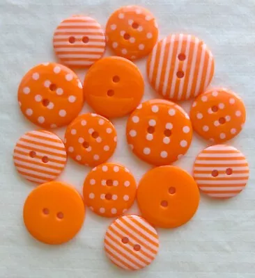 Set Of Round Orange Buttons 2-Hole Flat White Dots & Stripes Crafts Clothing • $6.49