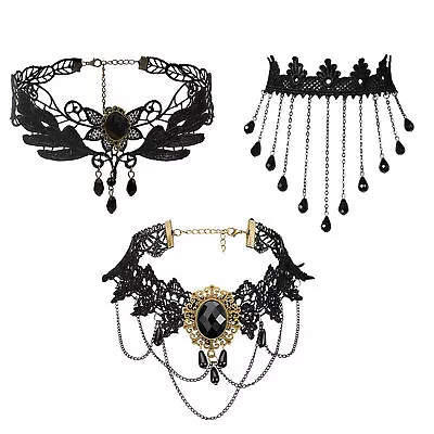 3pcs Steampunk Black Lace Choker Necklace Halloween Costumes Jewelry For Women • $12.99