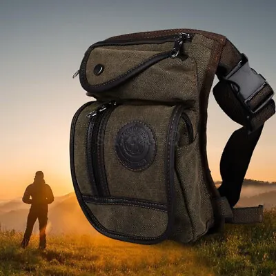 Men Motorcycle Drop Canvas Leg Bag Tactical Hiking Thigh Waist Fanny Pack Pouch • $42.47