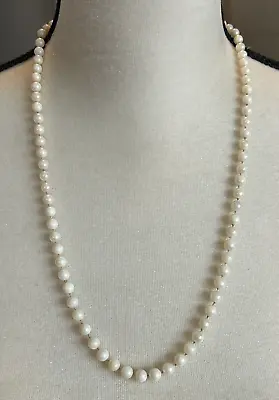 Vintage 6mm Real Pearl Single Strand Necklace 14k White Gold Clasp 25.5  Long • $149.99