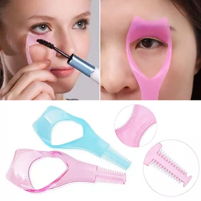 New 3in1 Makeup Eye Brush Eyelash Mascara Curler Applicator Guard Comb Guide - • $1.64