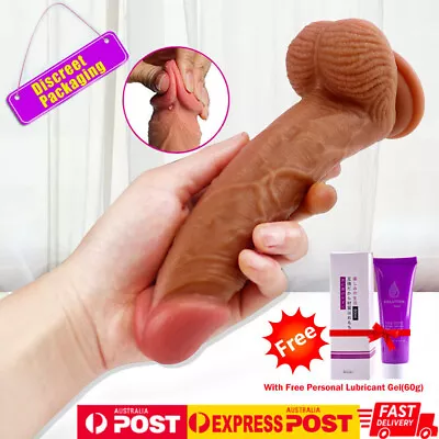 8.2  Realistic Dildo Dong Silicone Penis Cock Suction Strip On Harness Sex Toy • $29.98