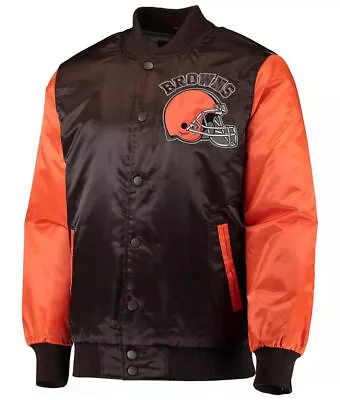 NFL Cleveland Browns Baseball Brown Orange Satin Bomber Letterman Varsity Jacket • $80