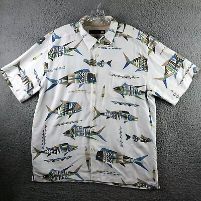 Quiksilver Waterman Collection Hawaiian Shirt Mens XL White Fish Pattern S/S • $18