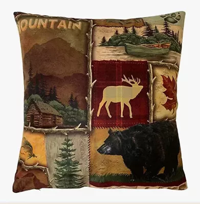 Bear Moose Stag Deer Elk Rustic Lodge Cabin Hunting Throw Pillow Cover Man Cave • $13.08