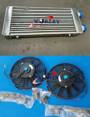 Front Mount Aluminum Turbo Intercooler 600x300x70mm Same Side 76mm In/Out & FANS • $174