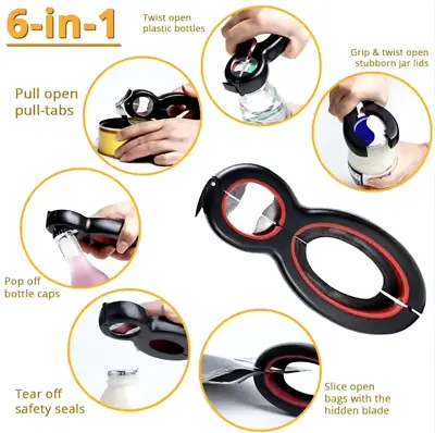 Kitchen Tool Open Lid Gadget Manual Cap Opener Twist Can Bottle Jar Multi 6 In 1 • £4.40