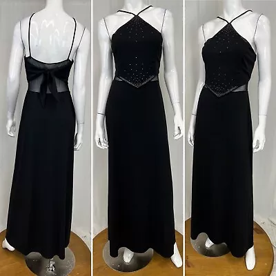 Vintage Dave & Johnny Black Rhinestone Embellished Halter Long Gown Dress 10 • £65.57