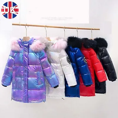 £30.07 • Buy Kids Winter Girls Hooded Coat Shiny Jacket Thick Snow Down Mid-Thigh Padded Warm