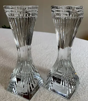 Mikasa Art Deco City Lights Lead Crystal Taper Candlestick Holders 7” Set Of 2 • $30