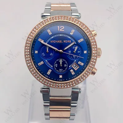 New Michael Kors MK6141 Ladies 39mm Parker Two-Tone Blue Dial Women’s Watch • $127