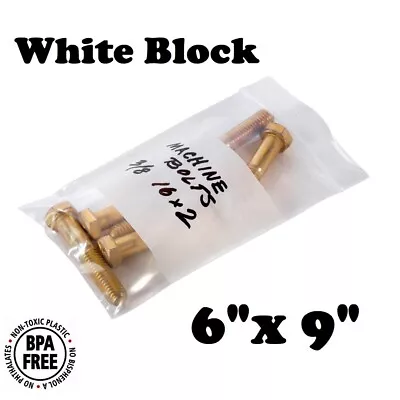 6  X 9  White Block Zip Seal Bags Reclosable Top Lock 2Mil Or 4Mil Heavy Duty • $4.99