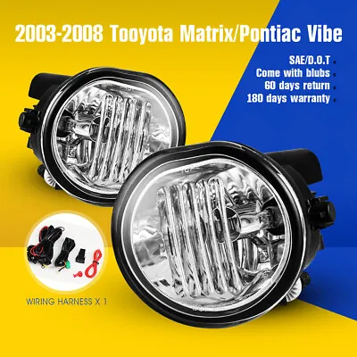 For 03-08 Toyota Matrix Pontiac Vibe Fog Light Clear Lamp Pair Wiring Kit Blubs • $52.99