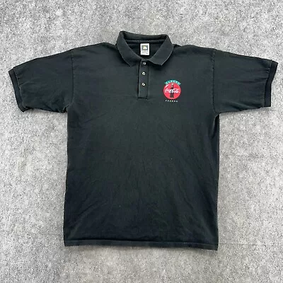 VTG Coca Cola Polo Shirt Mens Extra Large Black Graphic Logo Short Sleeve 90s • $4.46