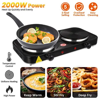 2000W Hot Plate Electric Cooker Double Portable Table Top Hob 5 Power Levels • £23.99